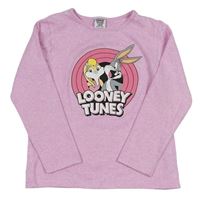 Růžové melírované úpletové triko s Looney Tunes Primark