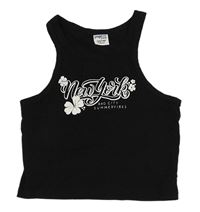 Černý crop top s nápisem a květy Page One Young