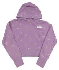 Levandulová crop mikina s logy a kapucí Nike