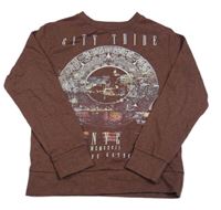 Hnědá melírovaná mikina s mrakodrapy zn. Rebel