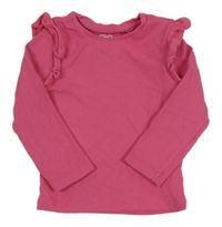 Tmavorůžové žebrované triko s volánky F&F