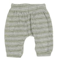 Bílo-khaki-šedé pruhované sametové tepláky Ergee