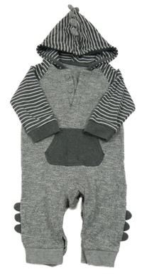 Šedo-tmavošedo-bílá tepláková kombinéza s pruhy a kapucí s ostny George