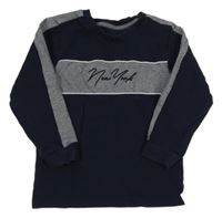 Tmavomodro-vzorované triko s nápisem Matalan