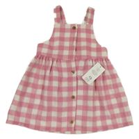 Nové - Růžovo-bílé kostkované vlněné propínací šaty F&F