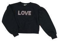 Černá crop mikina s nápisem s kamínky Matalan