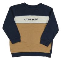 Tmavomodro-hnědo-bílá mikina s nápisem Matalan