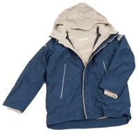 Tmavomodro-pudrová šusťáková zateplená bunda s kapucí