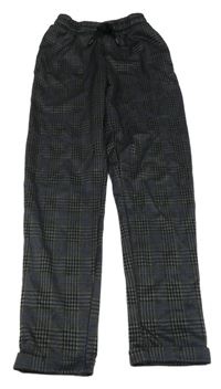 Tmavošedo-černo-modré kostkované teplákové kalhoty