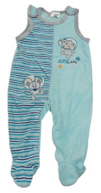 Světlemodro-pruhované sametové dupačky se slonem a myškou Ergee