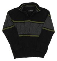 Černo-tmavošedo-khaki svetr ThreadBare