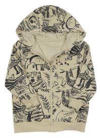 Béžová propínací mikina se zvířaty a kapucí George