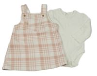 2set - Růžovo-bílé kostkované fleecové šaty + bílé žebrované body George