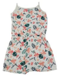 Bílý květovaný bavlněný kraťasový overal s listy Y.F.K.