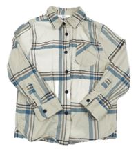 Béžovo-modro-hnědá kostkovaná flanelová košile M&S