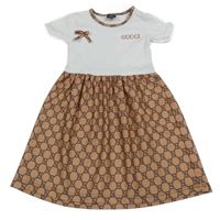 Bílo-hnědé šaty se vzorovanou sukní Gucci