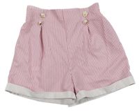 Starorůžovo-bílé pruhované kraťasy s knoflíky Shein