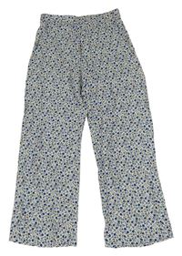 Smetanovo-modré květované lehké kalhoty H&M