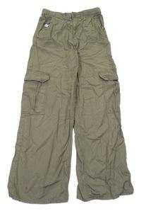 Khaki plátěné cargo široké kalhoty H&M