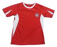 Červeno-bílé sportovní tričko s nášivkou 