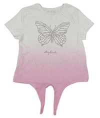 Bílo-růžové tričko s motýlkem z flitrů F&F