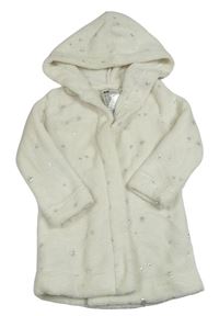 Smetanový chlupatý župan s hvězdami a kapucí H&M