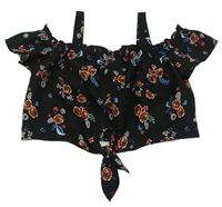 Černý lehký crop top s barevnými květy New Look