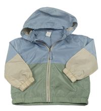 Modro-zeleno-šedá šusťáková podzimní bunda s kapucí H&M