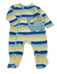 Modro-petrolejovo-žlutý pruhovaný fleecový overal s dinem Dunnes Stores 