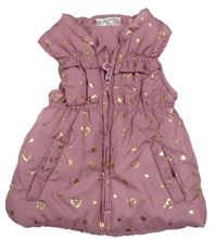 Růžová šusťáková zateplená vesta se zlatými srdíčky Ergee