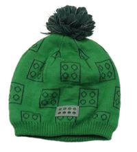 Zelená vzorovaná pletená čepice s bambulí 