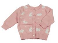 Růžový propínací lehký svetr s králíky Nutmeg