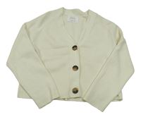 Smetanový žebrovaný crop propínací svetr Zara