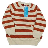 Nové - béžovo-cihlový pruhovaný lehký svetr 
