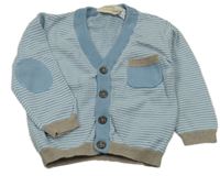 Světlemodrý pruhovaný propínací lehký svetr s kapsou Lupilu