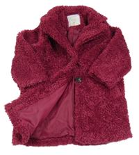 Fuchsiový huňatý podšitý kabát Matalan