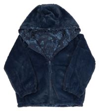 Tmavomodrá kožešinová podšitá oboustranná bunda s kapucí 