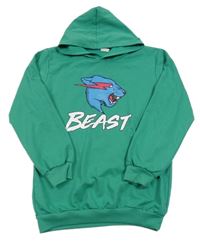 Zelená lehká mikina s leopardem a kapucí 