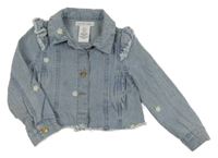 Světlemodrá crop riflová bunda s výšivkami 