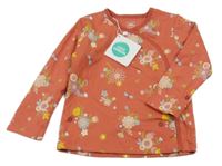 Nové - cihlové květované zavinovací triko 
