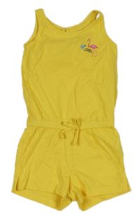 Žlutý kraťasový overal s plameňákem Impidimpi