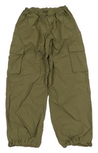Khaki šusťákové kalhoty s kapsami Zara
