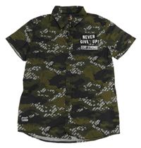 Khaki-černá army plátěná košile s nápisy Chapter young