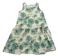 Béžové bavlněné šaty s listy a zvířaty H&M