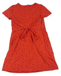 Červené puntíkaté bavlněné šaty s třešněmi a uzlem George
