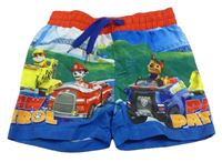 Tmavomodro-červené plážové kraťasy s Tlapkovou Patrolou Nickelodeon
