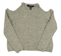 Šedý žebrovaný crop svetr s volnými rameny New Look