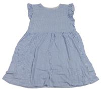 Bílo-modré pruhované bavlněné šaty s volánky H&M