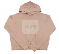 Růžová crop mikina s nápisem a kapucí 