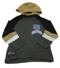 Šedo-černo-béžové triko s číslem a kapucí Next